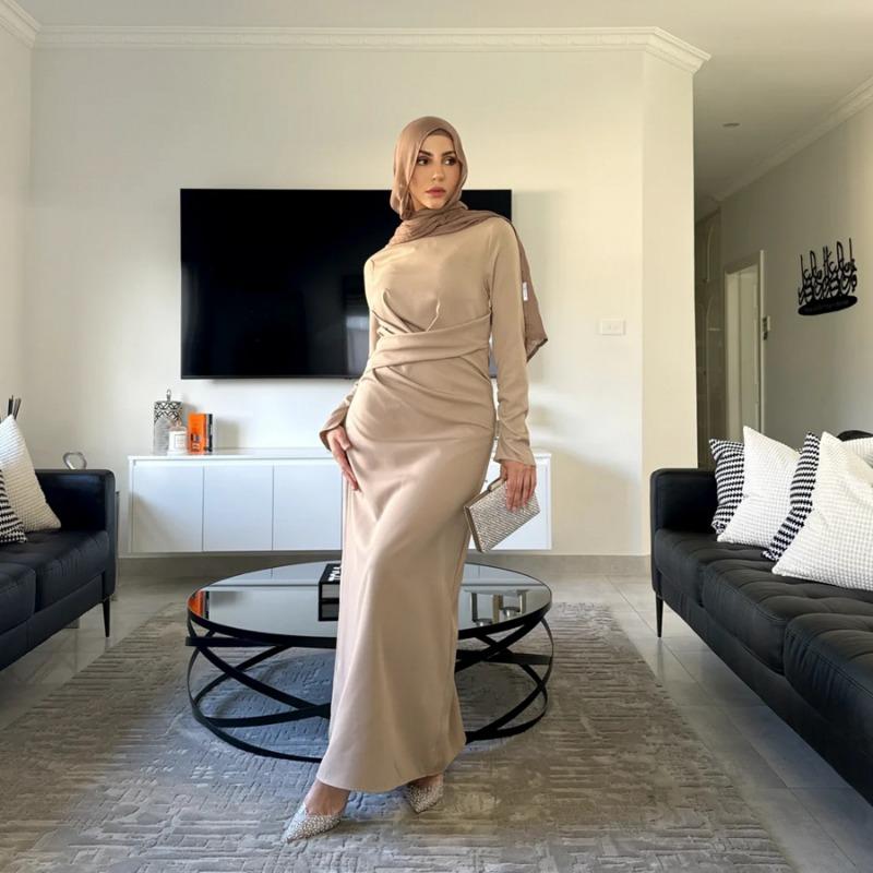 TY-634 Abaya Waist-Tie Elegant Maxi Dress