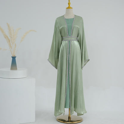 TY-617 Everyday Solid Color Trimmed Long Robe Cardigan