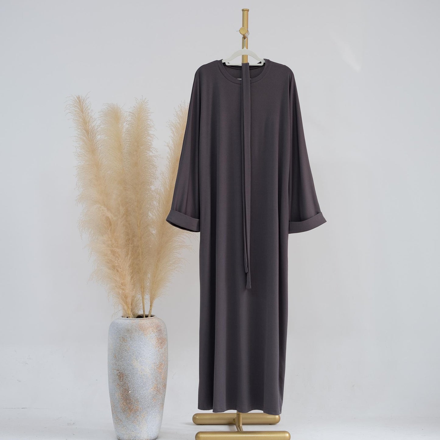 TY-609 High-Quality Solid Color Round Neck Ribbed Knit Dress