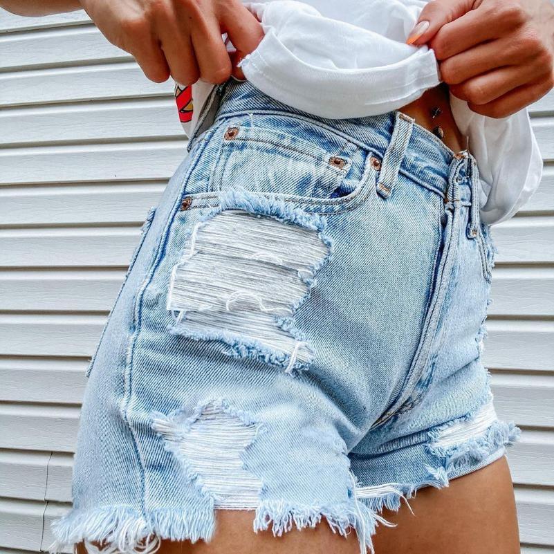 GUJI—145 Mouth And Finger Print Fashion Distressed Denim Shorts For Women Women S Beach Casual Womenswear Fit Jeanfashion