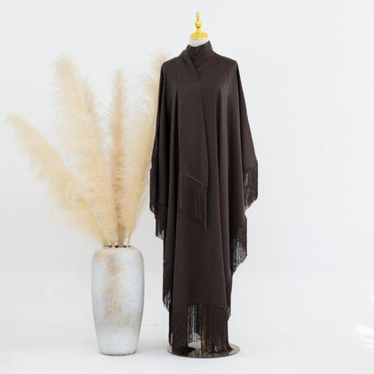 TY-611 Abaya Solid Color Elegant Batwing Tassel Dress