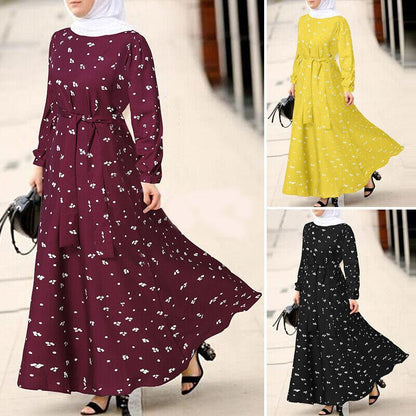 GUJI—166 Autumn Floral Swing Dress With Polka Dot Print Long Sleeves, Elegant Round Neck Floral Dress Off Shoulder Sexy Formal Dresses Fashion oy s beauty regular sleeve modern