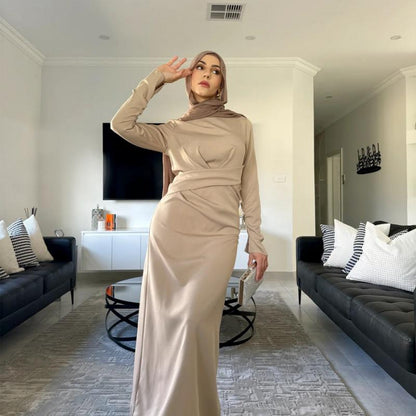 TY-634 Abaya Waist-Tie Elegant Maxi Dress