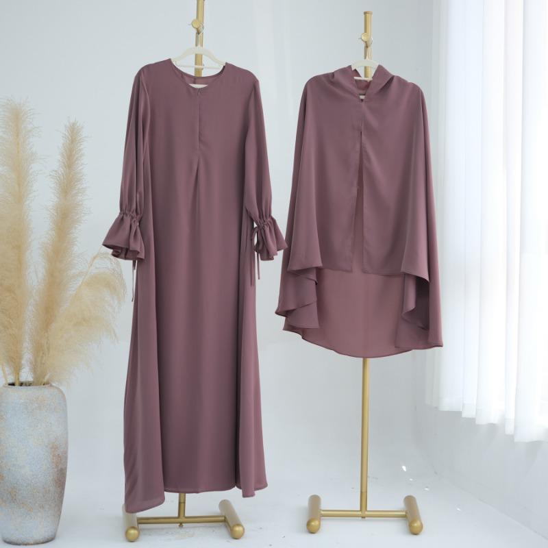 TY-605 Bell Sleeve Solid Color Ankle-Length Dress
