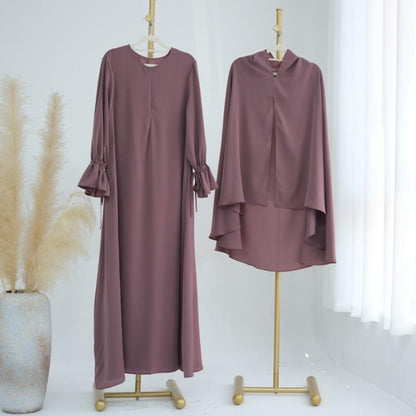TY-605 Bell Sleeve Solid Color Ankle-Length Dress
