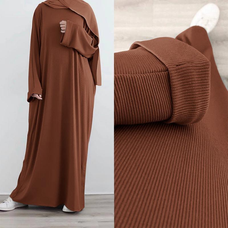TY-609 High-Quality Solid Color Round Neck Ribbed Knit Dress