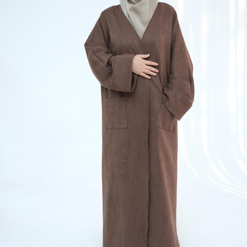 TY-632 Fall/Winter Suede Velvet Open Front Maxi Dress