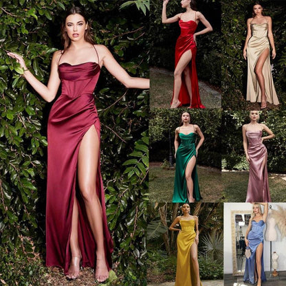 GUJI—167 Women's Fashion High Waist Slit Suspender Dress, Slim Fit Evening Gown Off Shoulder Sexy Formal Dresses Fashion free people