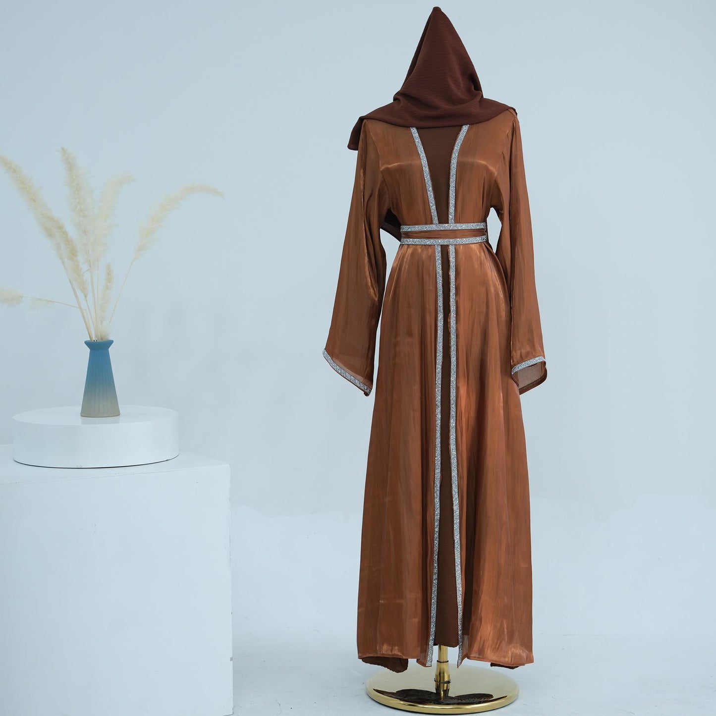 TY-617 Everyday Solid Color Trimmed Long Robe Cardigan