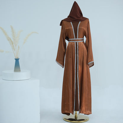 TY-617 Everyday Solid Color Trimmed Long Robe Cardigan