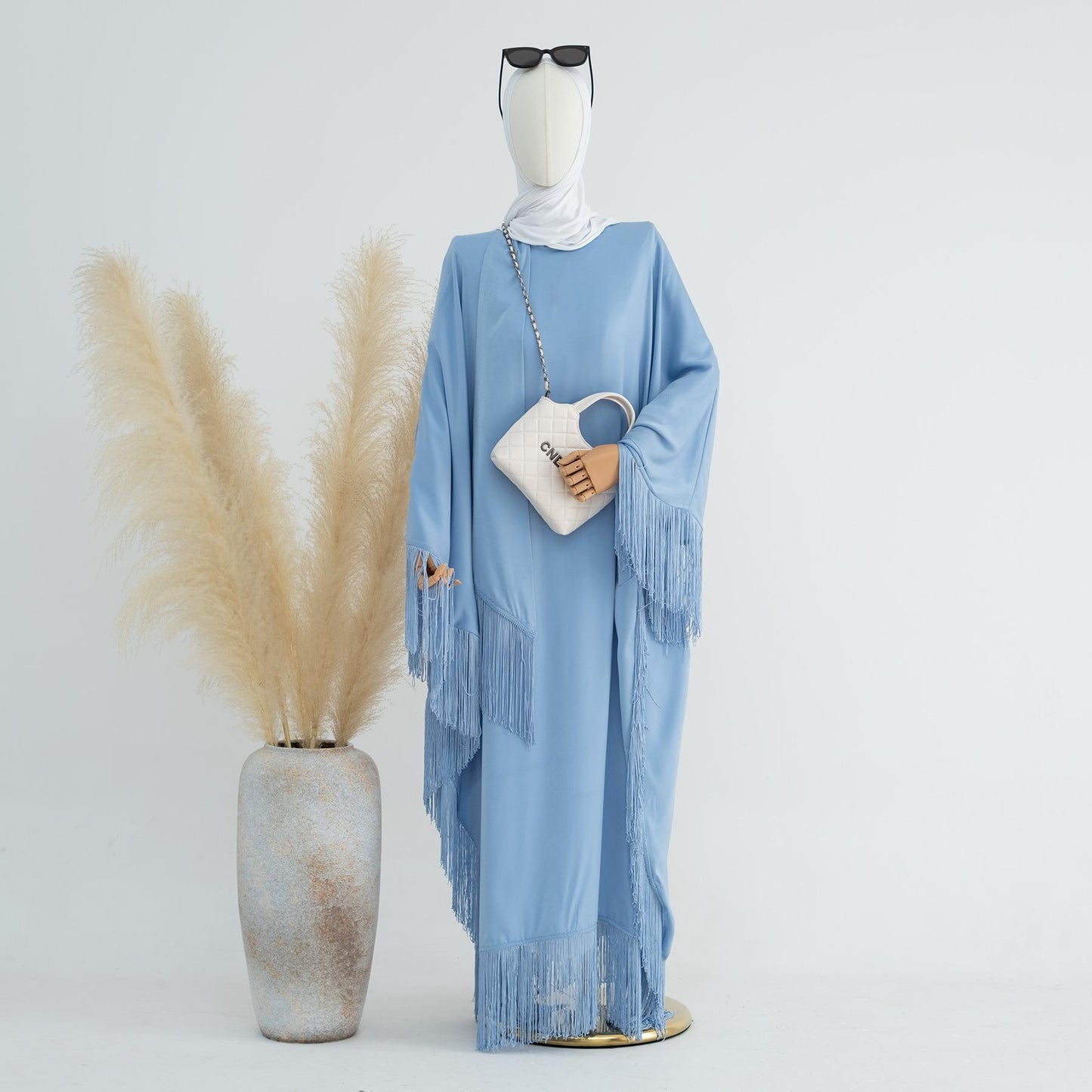 TY-611 Abaya Solid Color Elegant Batwing Tassel Dress