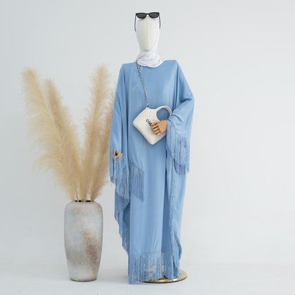 TY-611 Abaya Solid Color Elegant Batwing Tassel Dress