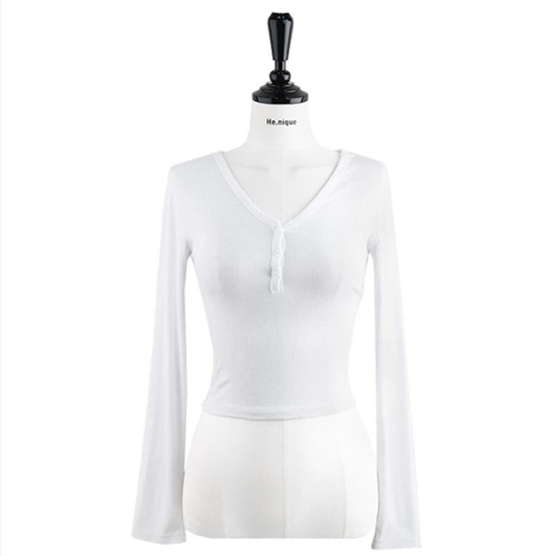 GUJI—15 Women's New Fashion Button-Detail Base Shirt, Slim Fit Long Sleeve Top Fashion baggy shirt