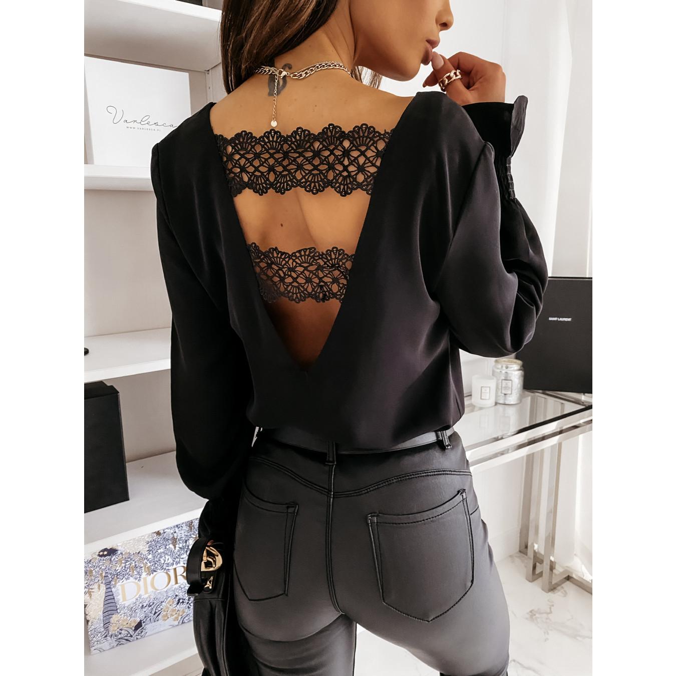 GUJI—20 Street Style Mock Neck V-neck Slim Fit Backless Women's Long Sleeve Shirt Fashion Solid Chic