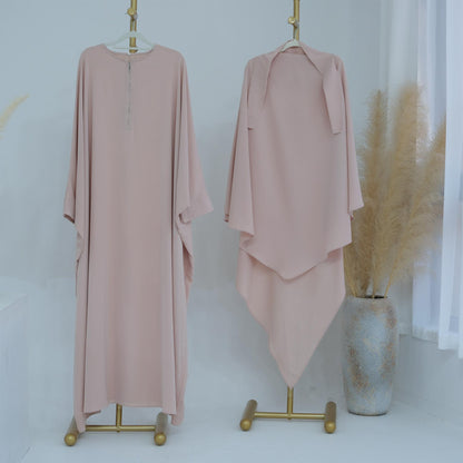 TY-595 Oversized Solid Color Batwing Sleeve Long Robe With Headscarf