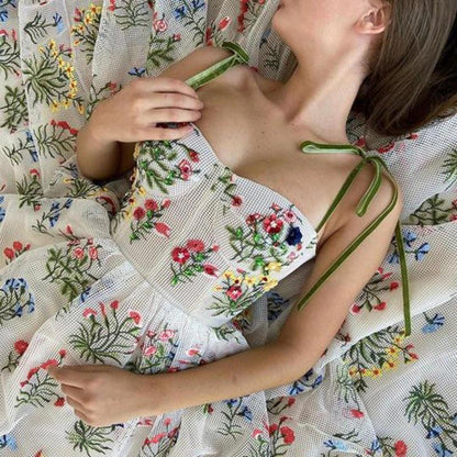 GUJI—252 Waist-Cinching Sexy Cross-Strap Printed Dress modest tops sets for