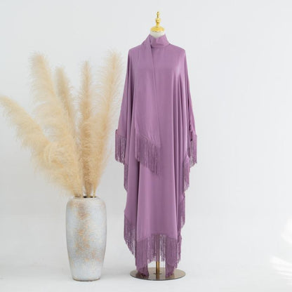TY-611 Abaya Solid Color Elegant Batwing Tassel Dress