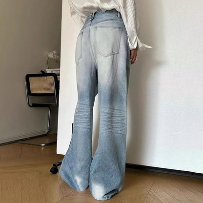 GUJI—220 Distressed Gradient Wide-Leg High-Waisted Denim Pants Distressed Denim