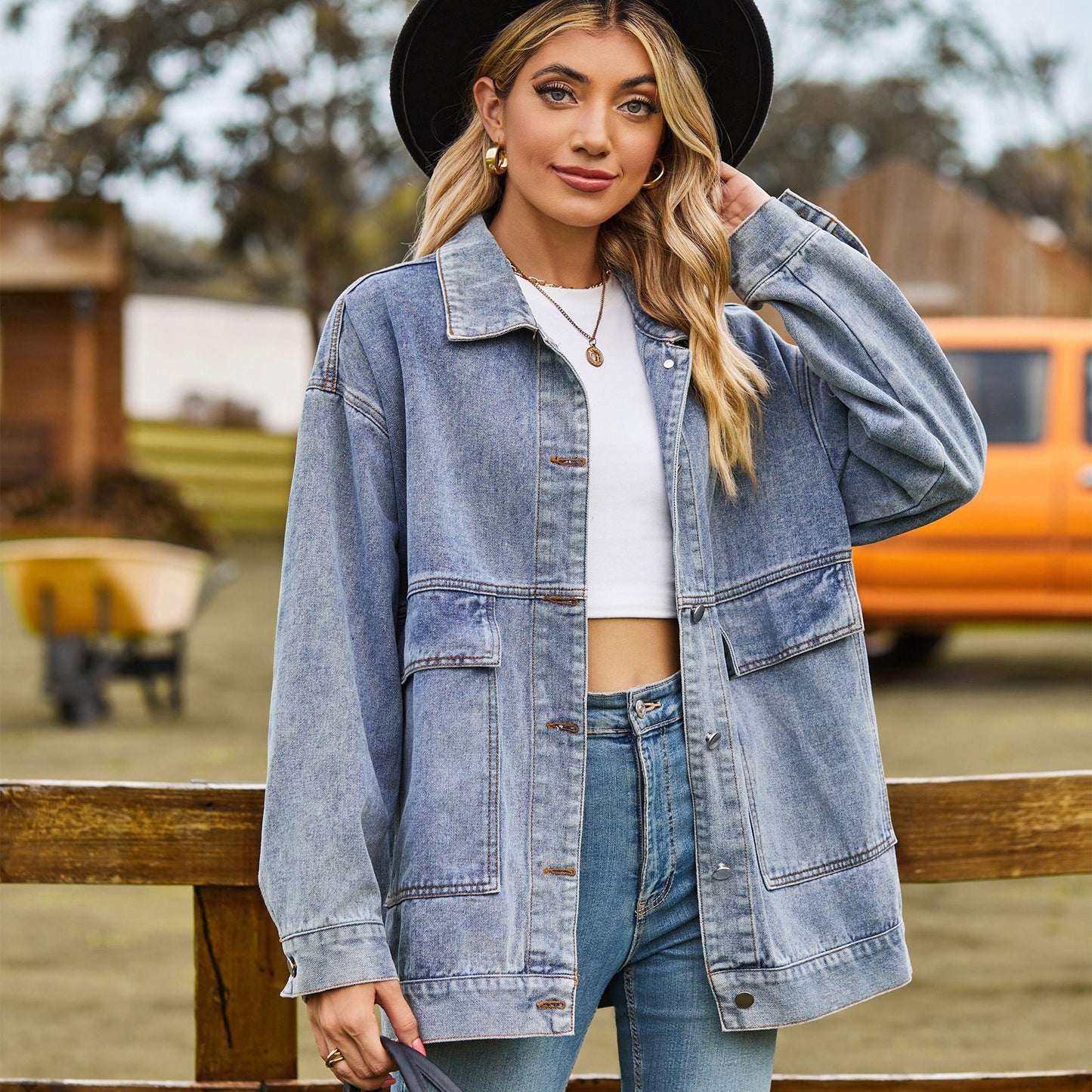 GUJI—-97 New Versatile Slimming Retro Classic Loose Denim Casual Jacket For Womenfashion wardrobe staple mitsycroptop denim bolero regular sleeve fashion denim jacke