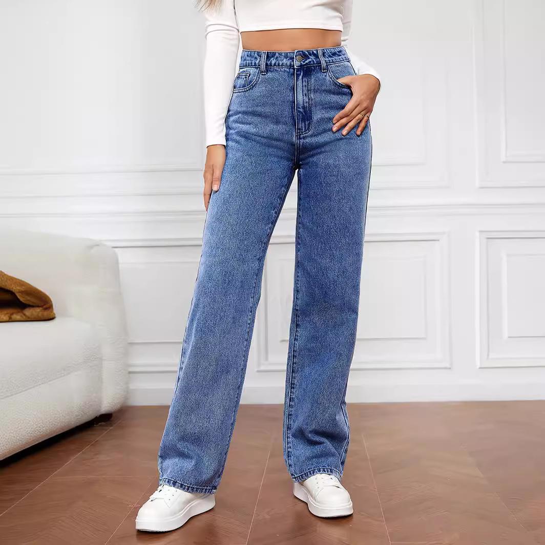 GUJI—195 Popular Stretch Washed Denim Fashion Straight-Leg Jeans For Women Fashion
