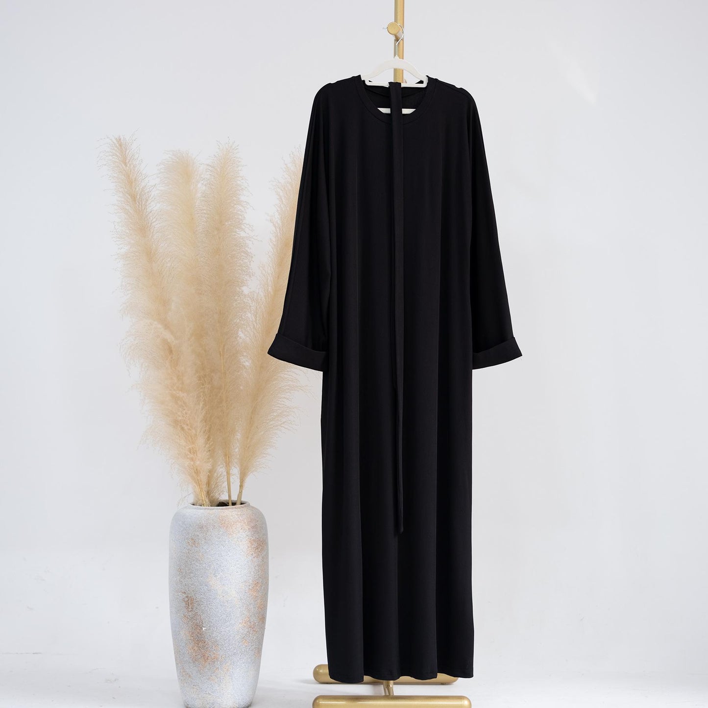 TY-609 High-Quality Solid Color Round Neck Ribbed Knit Dress