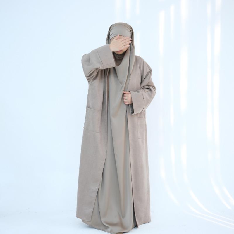 TY-632 Fall/Winter Suede Velvet Open Front Maxi Dress