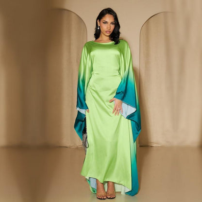 GJ-597 Abaya Gradient Color Waist-Tied Batwing Sleeve Dress