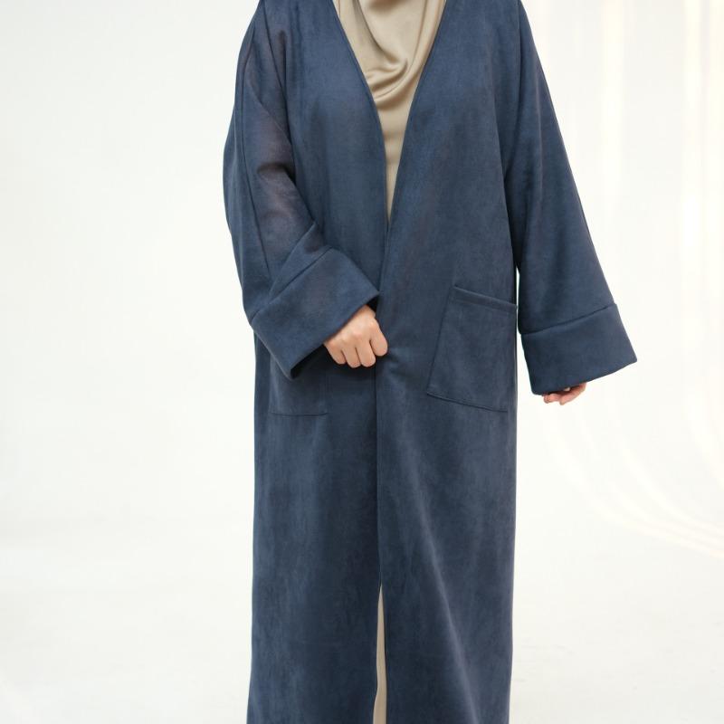 TY-632 Fall/Winter Suede Velvet Open Front Maxi Dress
