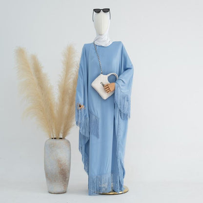 TY-611 Abaya Solid Color Elegant Batwing Tassel Dress