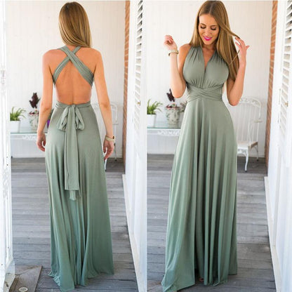 TY-329 Best-Selling Multi-Way Strappy Cross-Back Sexy Bandage Maxi Dress