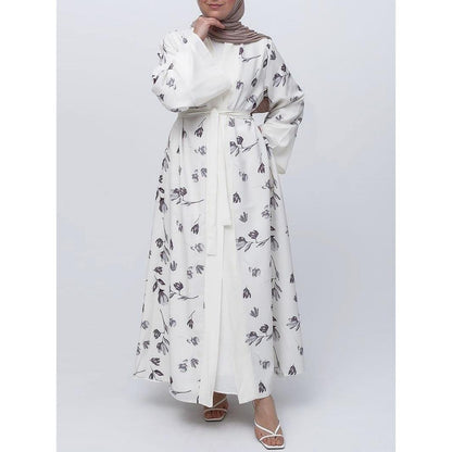 ZM-38 Open Front Long Robe Patchwork Bell Sleeve Printed Dress Fashion