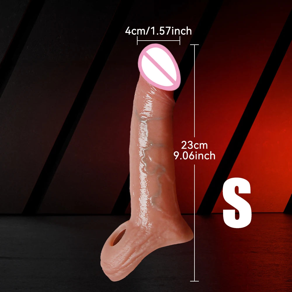 Soft realistic reusable enlarger penis sleeve big growth real silicone Dick delayed ejection extend cock condom Sex Toys For man