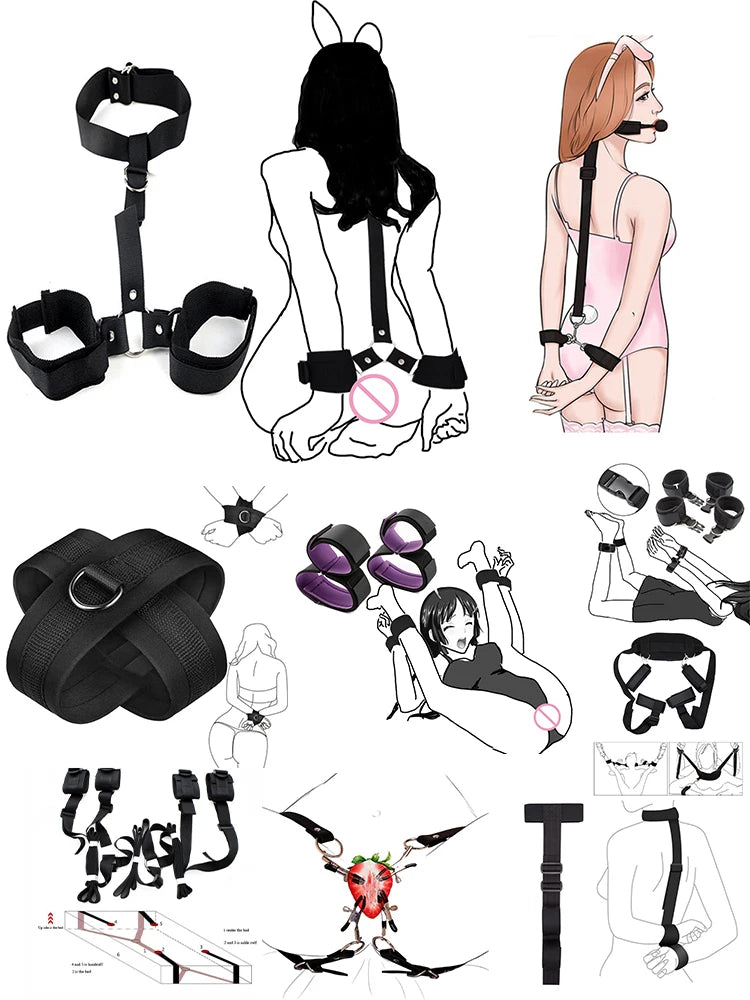 Bondage Kit BDSM Restraints Fetish Erotic Sex Toys For Couples Women Bandage Slave Collars Obedience Handcuffs Master Adult Game