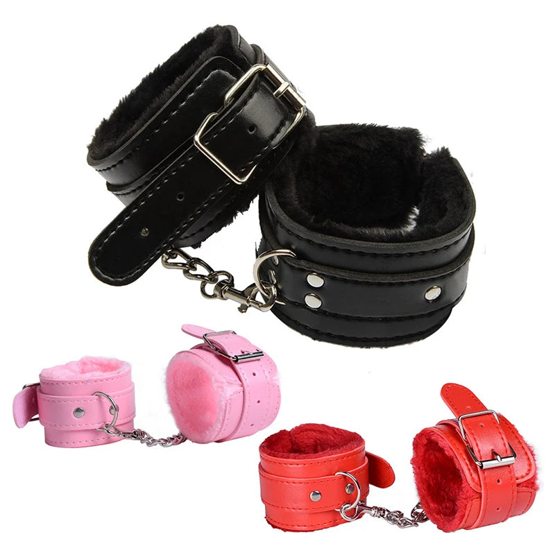 BDSM Handcuffs Hand Restraint Bondage Gear SM Slave Erotic Play Sex Ankle Handcuffs Long Flush Handcuff Detachable Chain Clasp