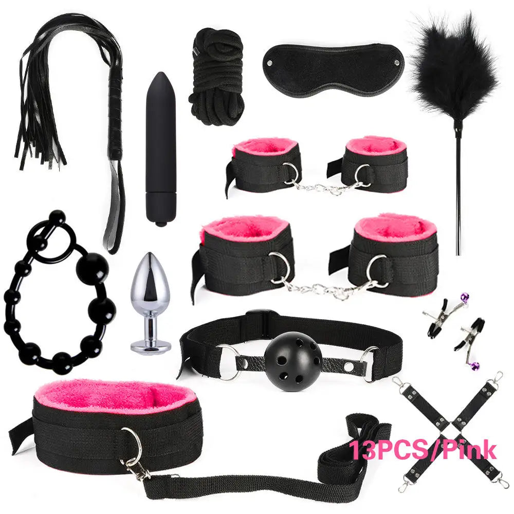Niusida Sex Products Erotic Toys for Adults BDSM Sex Bondage Set Handcuffs Nipple Clamps Gag Whip Rope Sex Toys For Couples