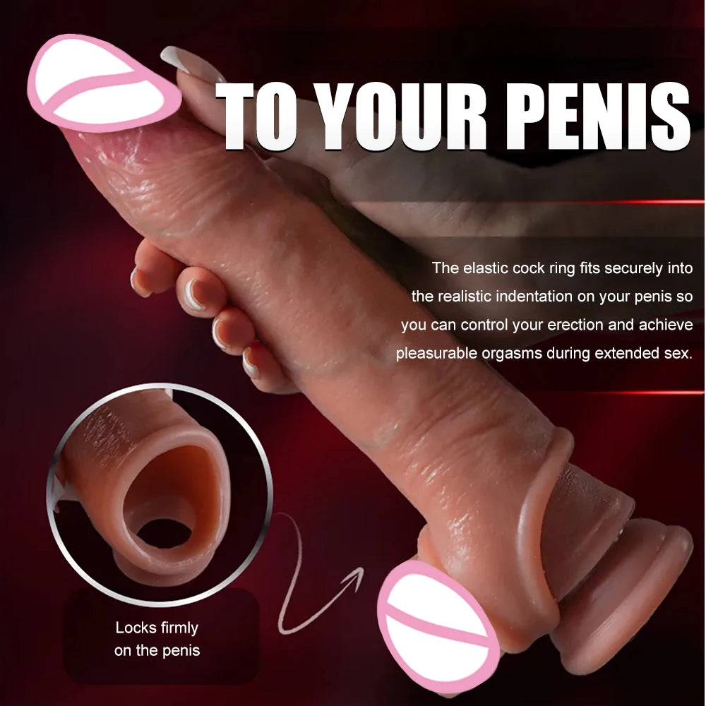 Soft realistic reusable enlarger penis sleeve big growth real silicone Dick delayed ejection extend cock condom Sex Toys For man