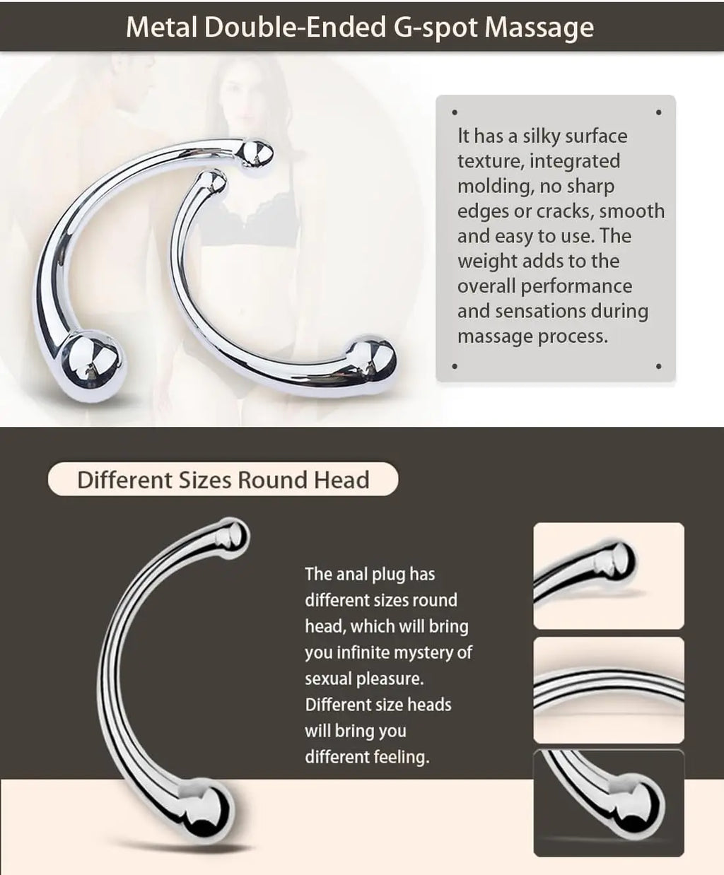 Double Ended Stainless Steel G Spot Wand Massage Stick Pure Metal Penis P-Spot Stimulator Anal Plug S&M anal dilator