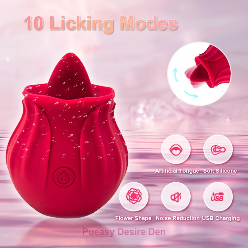 Hot  Sale Rose Tongue Licking Oral Sucking Vibrator for Women Clit Stimulator Female Masturbation Sucker Lick Sex Toy for Women