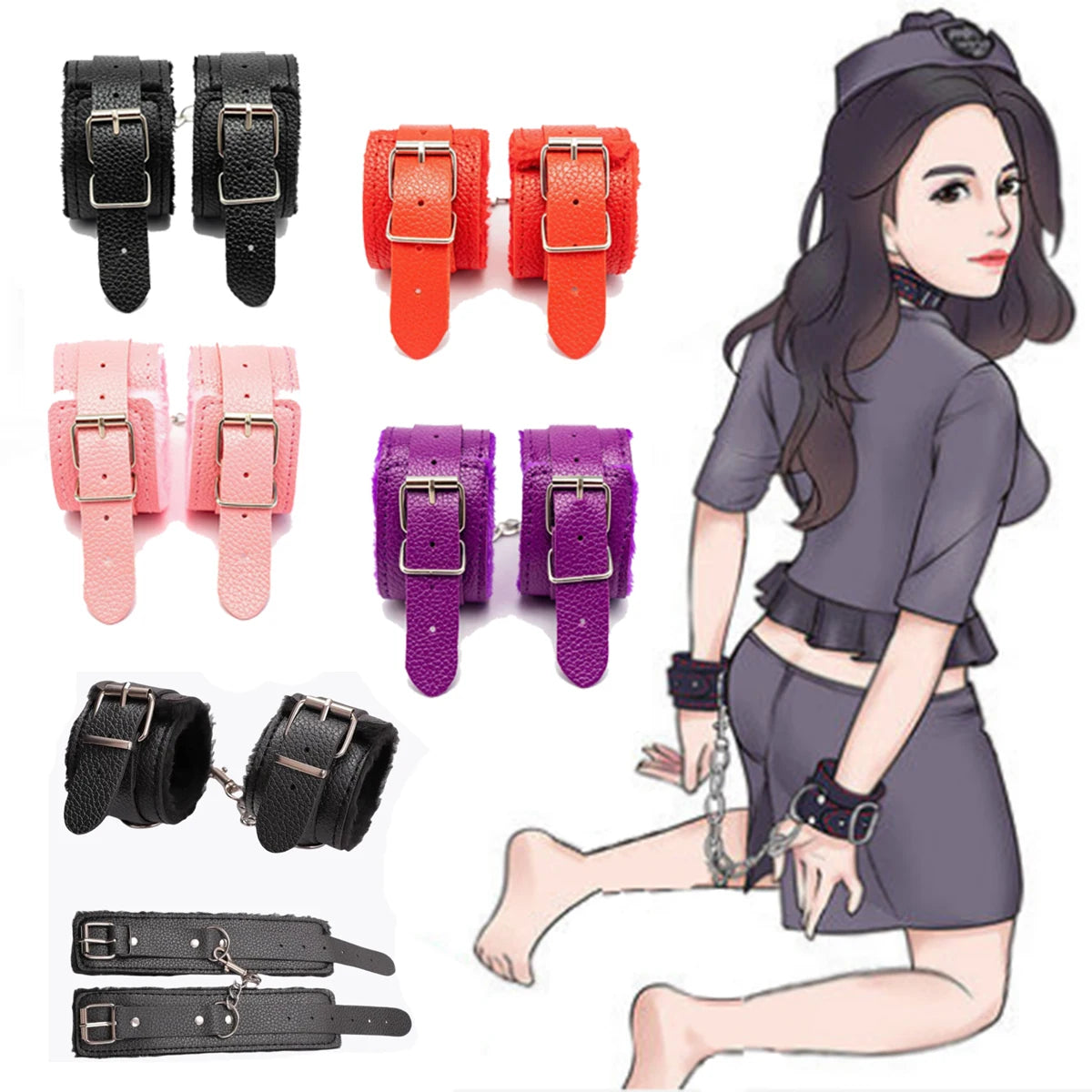 BDSM Handcuffs Hand Restraint Bondage Gear SM Slave Erotic Play Sex Ankle Handcuffs Long Flush Handcuff Detachable Chain Clasp