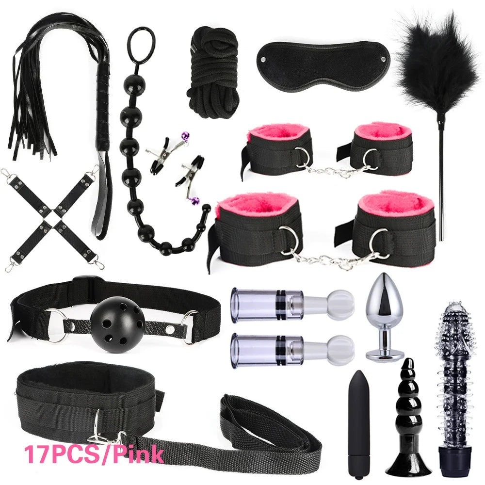 Niusida Sex Products Erotic Toys for Adults BDSM Sex Bondage Set Handcuffs Nipple Clamps Gag Whip Rope Sex Toys For Couples