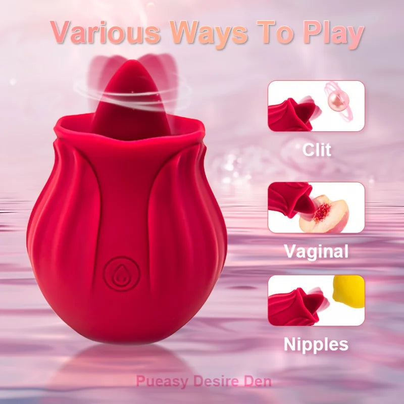Hot  Sale Rose Tongue Licking Oral Sucking Vibrator for Women Clit Stimulator Female Masturbation Sucker Lick Sex Toy for Women