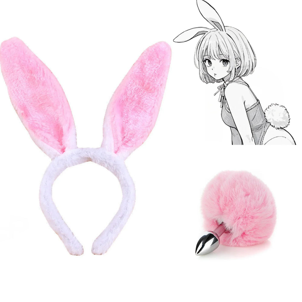 Cute Adorable 2pcs Bunny Tail Set Anal Plugs Anus Toys Buttplug Puppy Play Cosplay for Couple Female Sex Toys Adult Game SM
