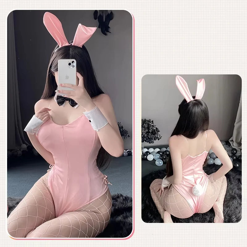 Bunny Cosplay Costume PU Leather One Piece Bodysuit Sexy Kawaii Bunny Girl Comic Anime Game Rabbit Role Play Suit Halloween