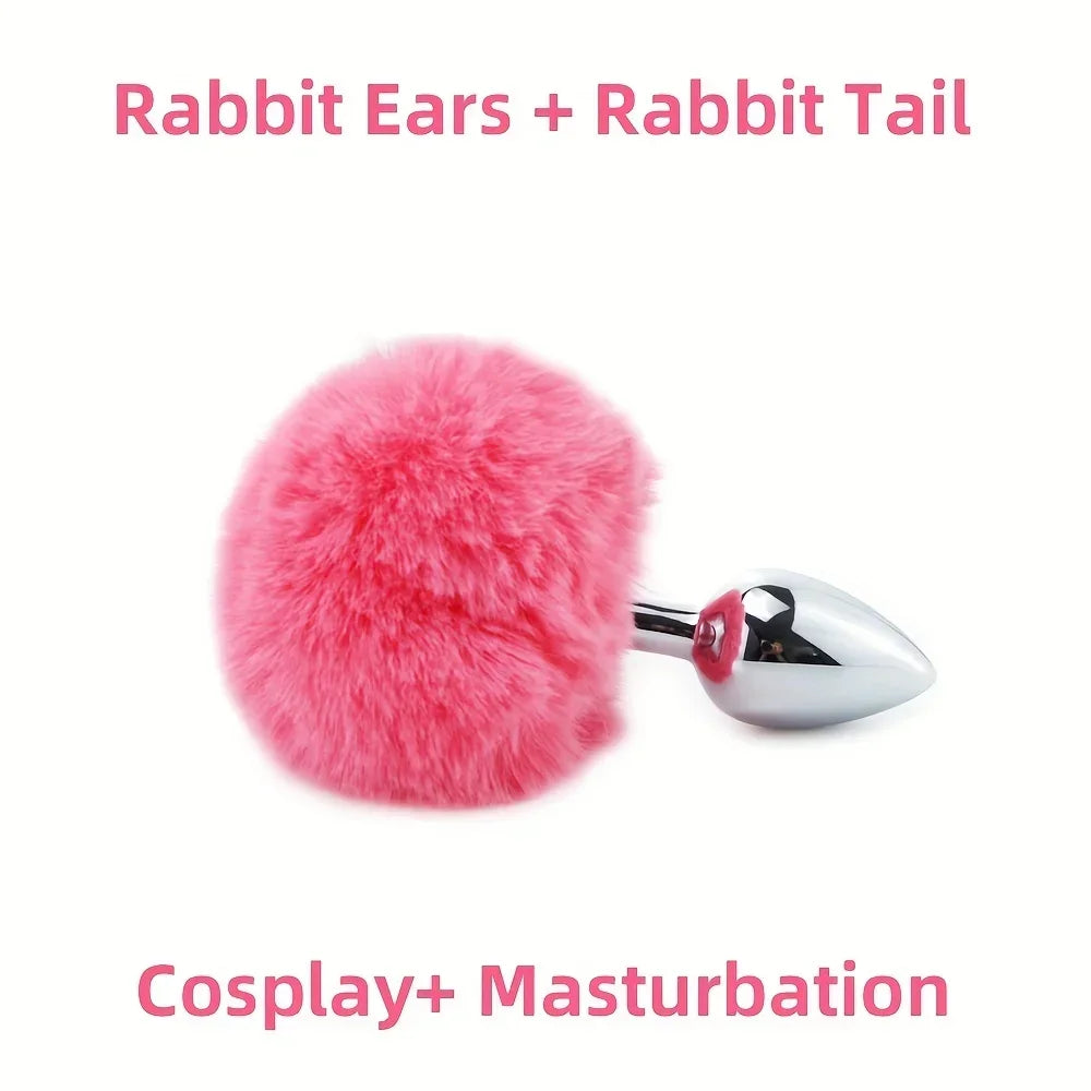 Cute Adorable 2pcs Bunny Tail Set Anal Plugs Anus Toys Buttplug Puppy Play Cosplay for Couple Female Sex Toys Adult Game SM