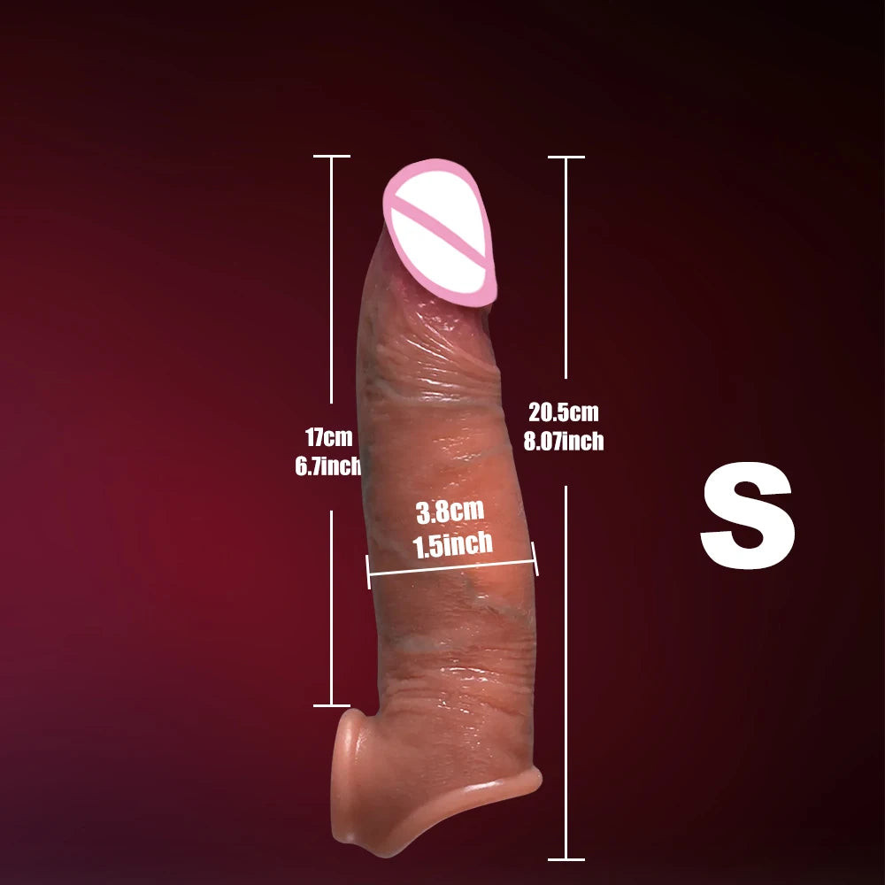 Soft realistic reusable enlarger penis sleeve big growth real silicone Dick delayed ejection extend cock condom Sex Toys For man