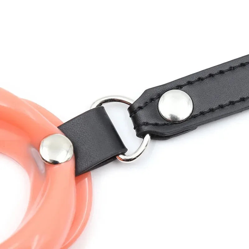 BDSM Bondage Slave Flirting Restraint Erotic PU Leather Lips Ring Open Mouth Gag Silicone Ball Sex Toy for Couples Adult Games