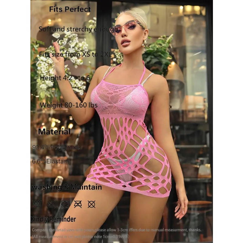 European and American Fluorescent Powder Night Light Flirting Suspender Fun Net Clothes Can Be Torn Sexy Hollow Out and Glowing