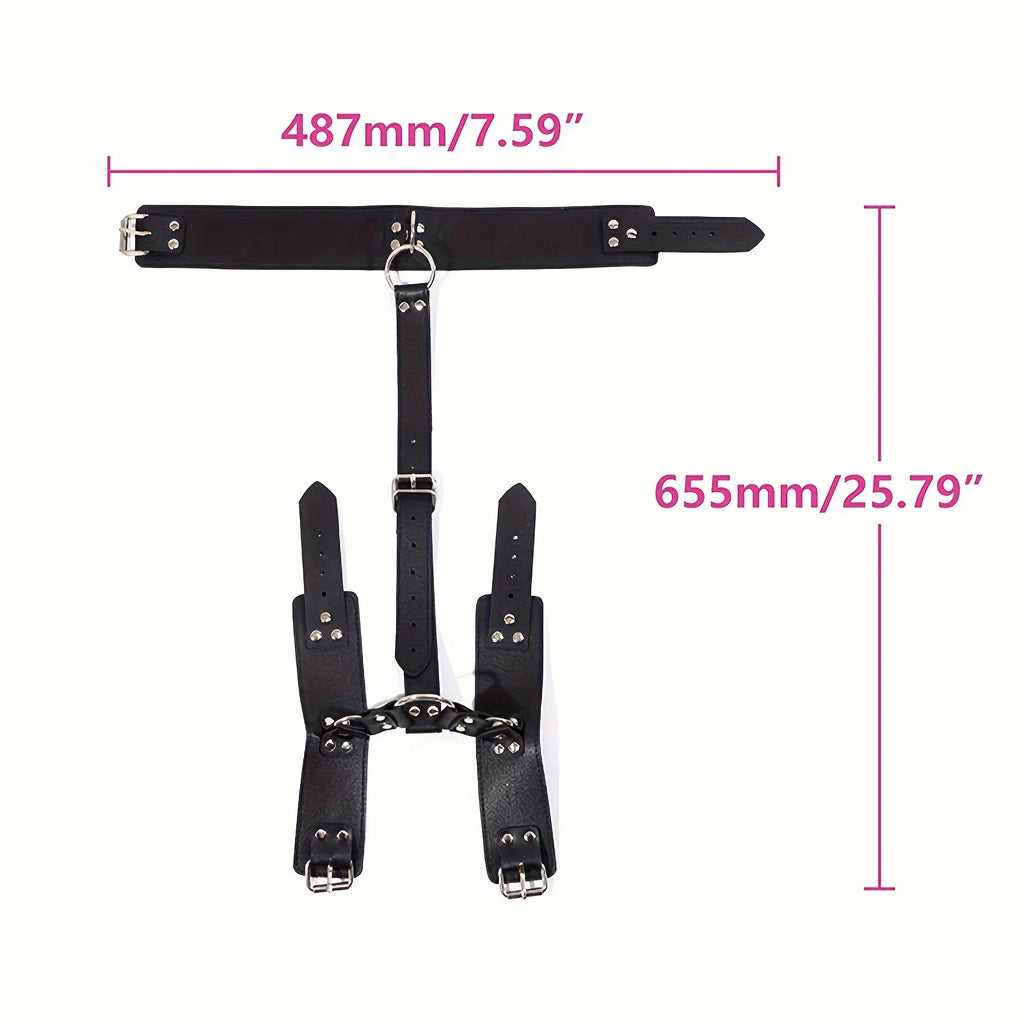 BDSM Bondage Restraints Set Neck to Wrist - Behind Back Handcuffs Collar with Blindfold Adjustable Bondage Gear & Accessories