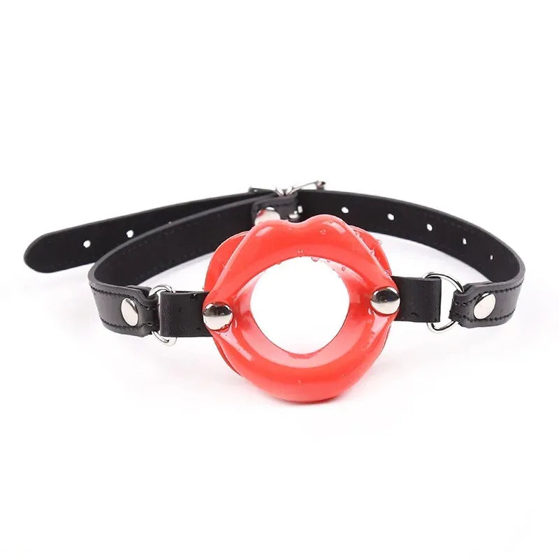 BDSM Bondage Slave Flirting Restraint Erotic PU Leather Lips Ring Open Mouth Gag Silicone Ball Sex Toy for Couples Adult Games