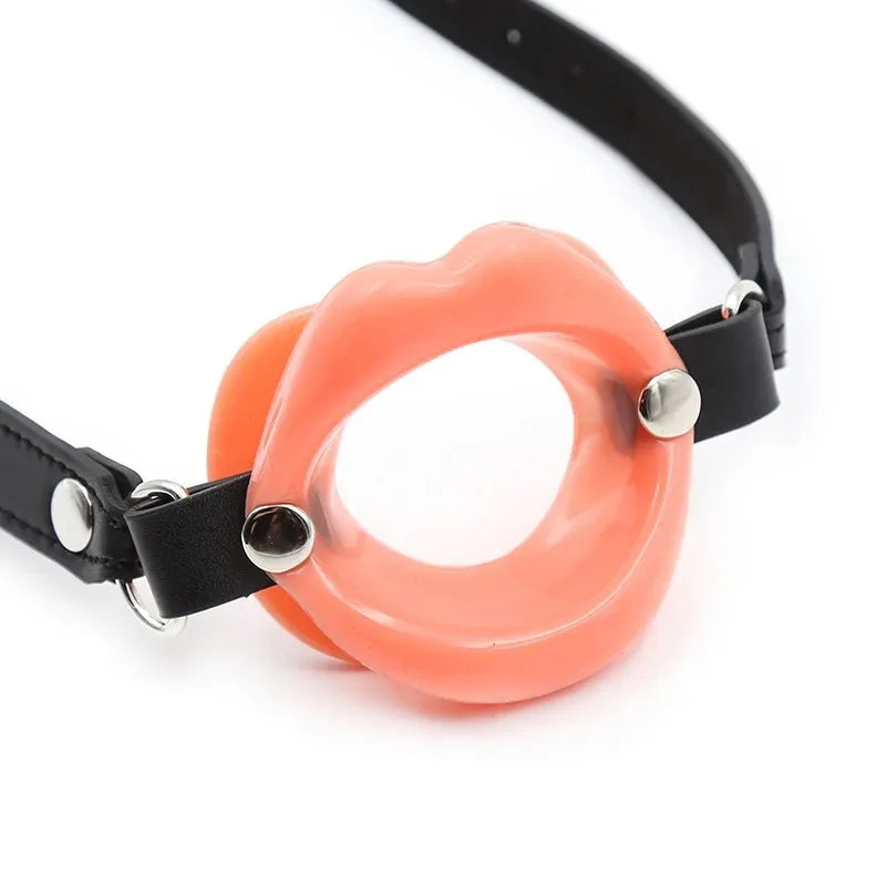 BDSM Bondage Slave Flirting Restraint Erotic PU Leather Lips Ring Open Mouth Gag Silicone Ball Sex Toy for Couples Adult Games